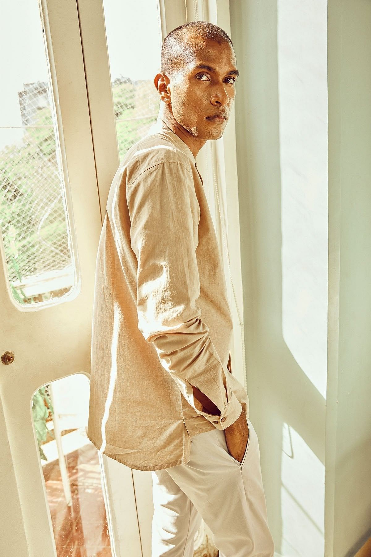 Sand Mandarin Shirt-No Nasties - Organic Cotton Clothing