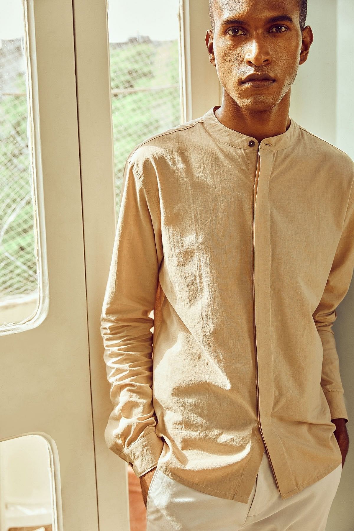 Sand Mandarin Shirt-No Nasties - Organic Cotton Clothing