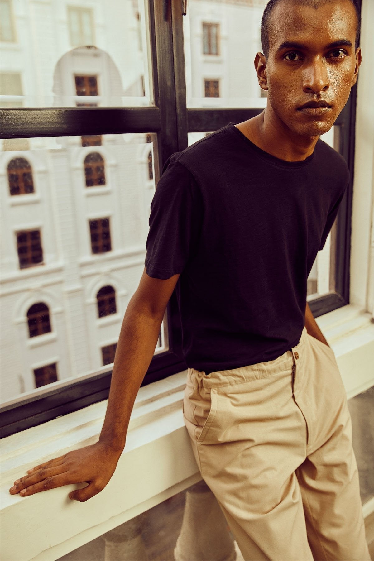 Sand Beige Relaxed Fit Organic Cotton Pants For Men Online