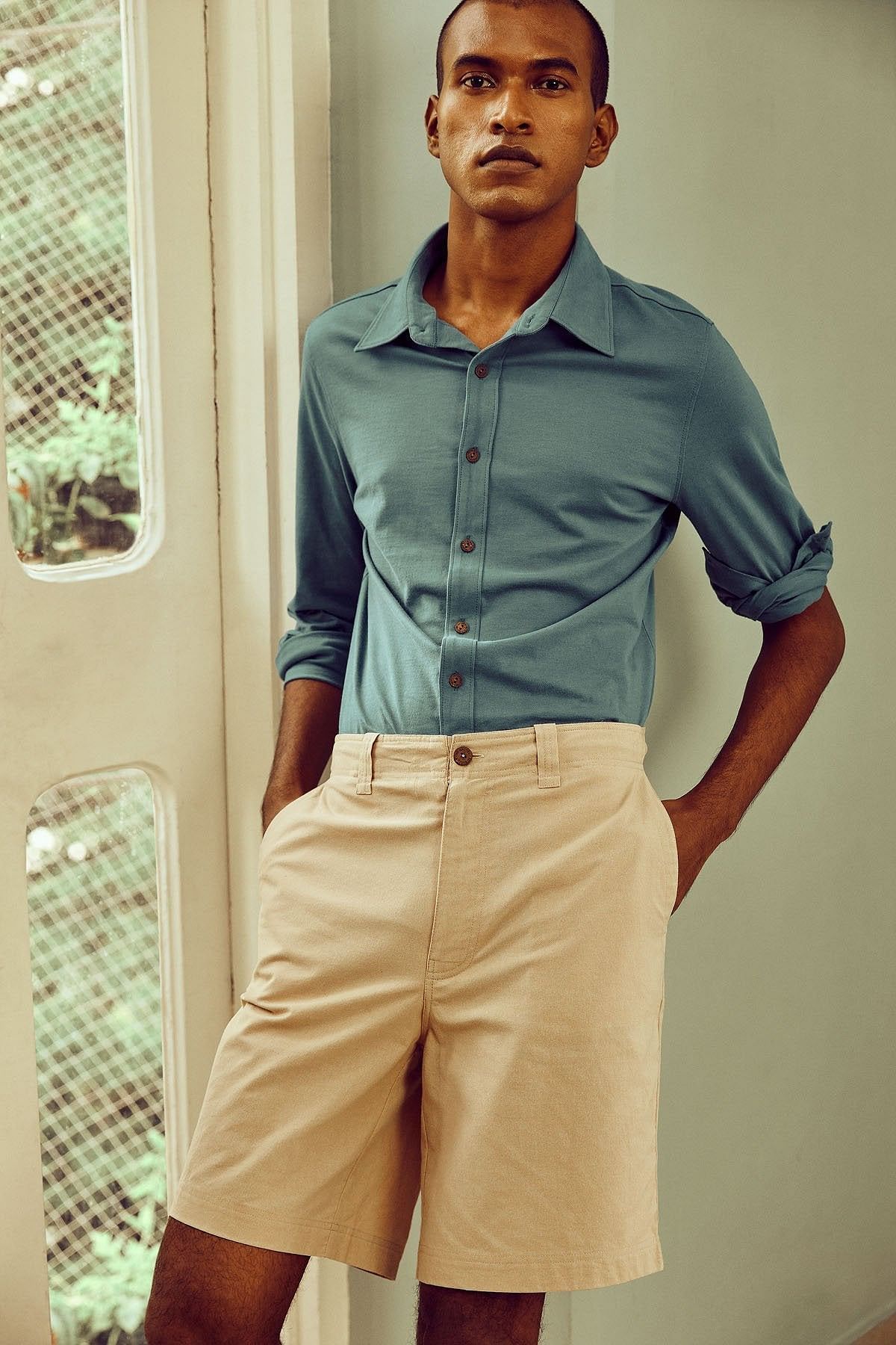 Sand Beige Relaxed Organic Cotton Shorts For Men Online