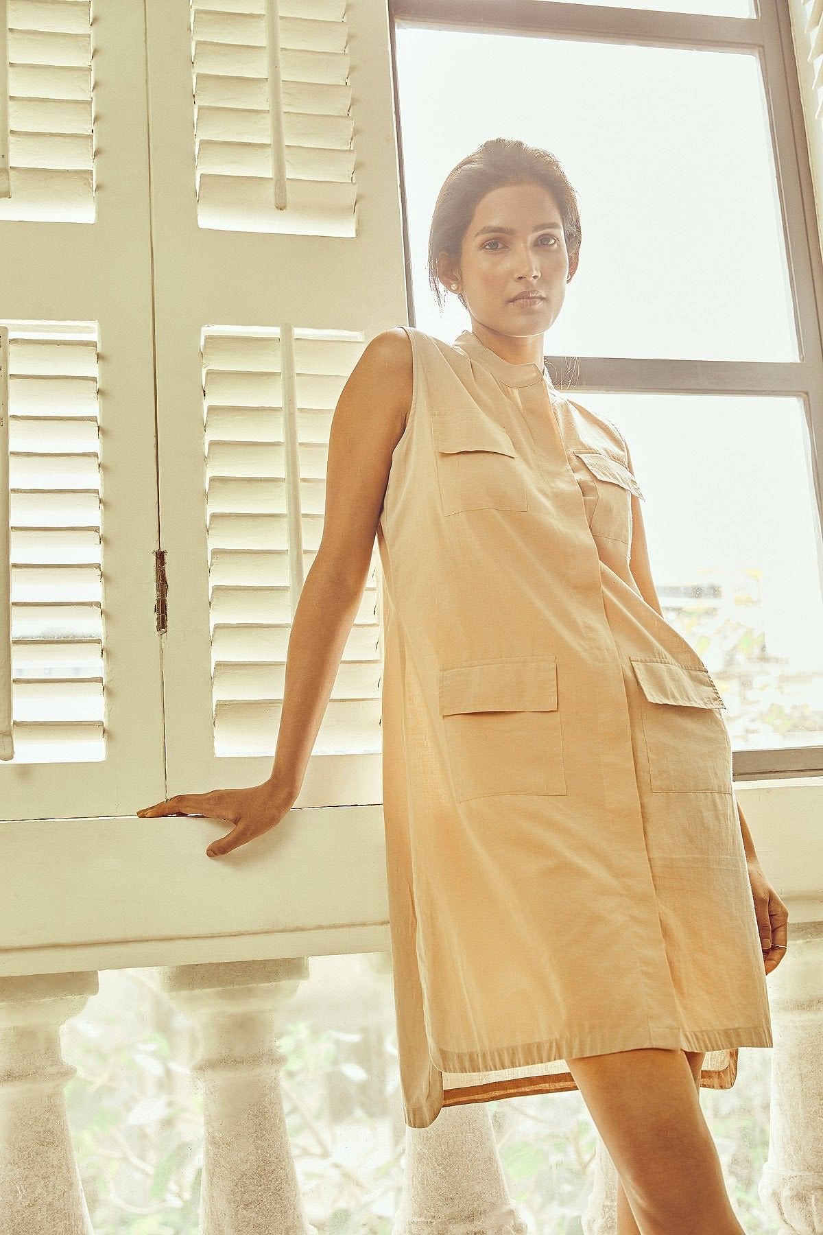 Sand Organic Cotton Sustainable Utility Dress For Women Online