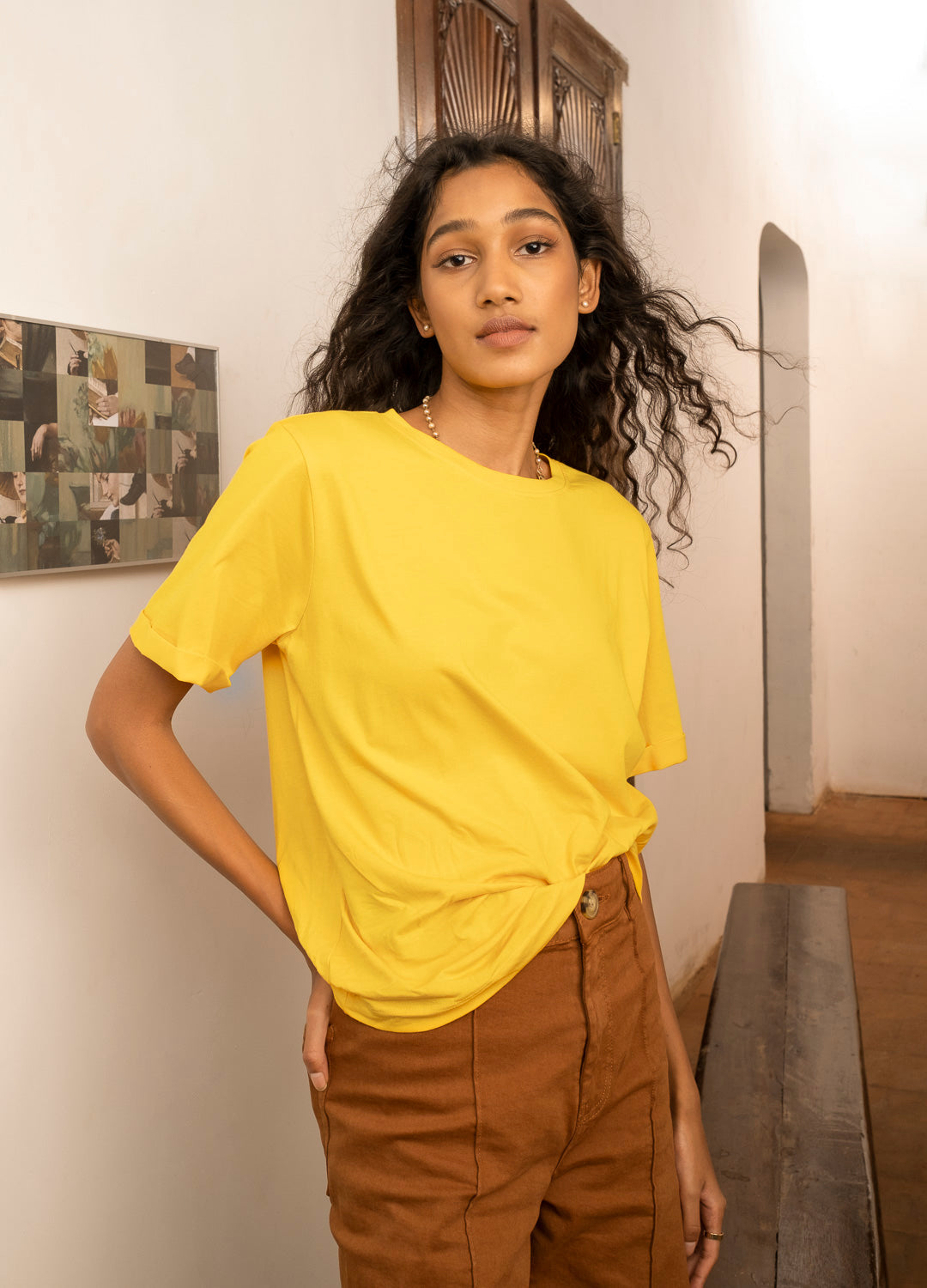 Sunflower Basic Yellow Organic Cotton T Shirt For Women Online