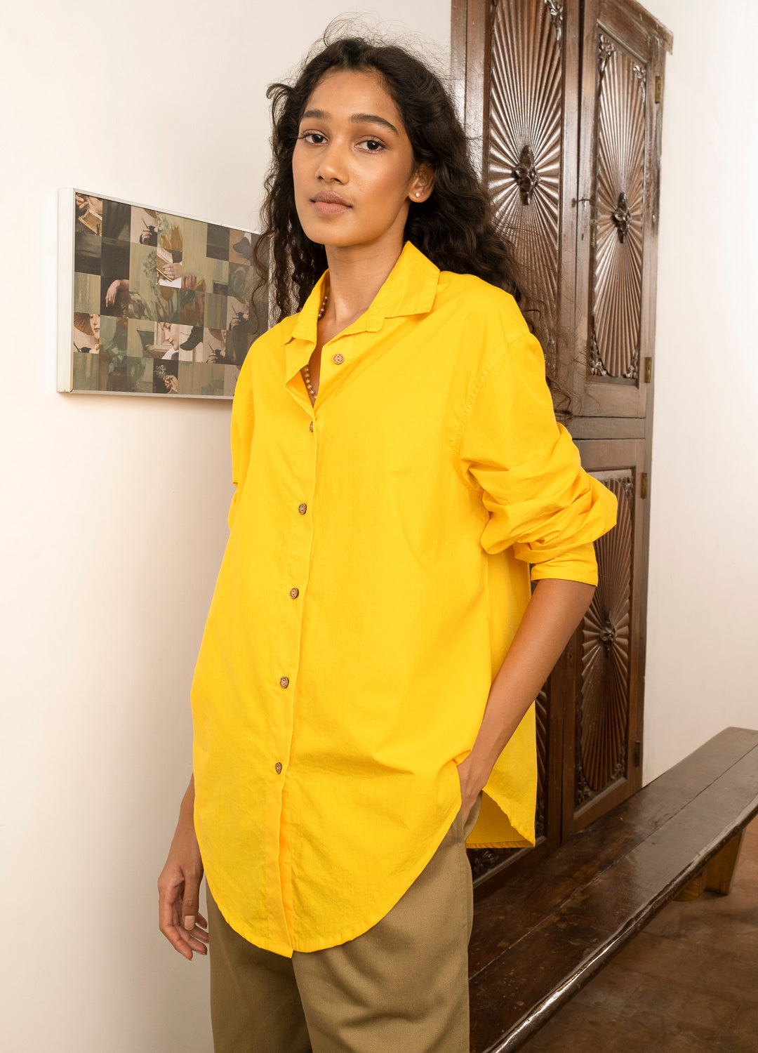 Sunflower Anywhere Yellow Cotton Summer Shirt For Women Online