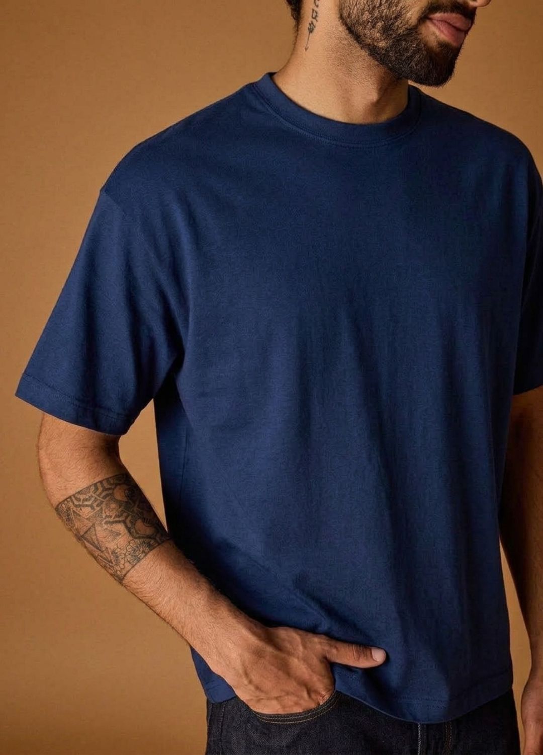 Navy Blue Drop-Shoulder Organic Cotton T Shirt For Men Online