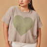 Amour Beige Heart Print Organic Cotton Oversized T Shirt For Women