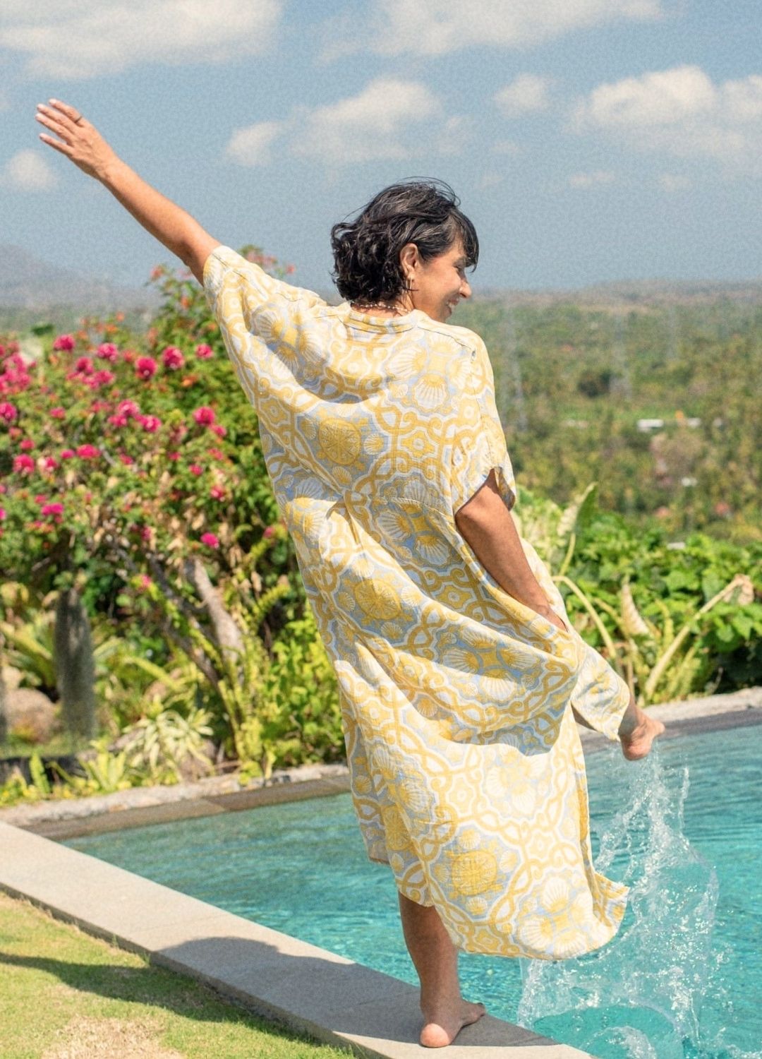 Azul Shell Shirt Kaftan, organic cotton kaftan, relaxed silhouette, shell print, sustainable fashion, maxi dress