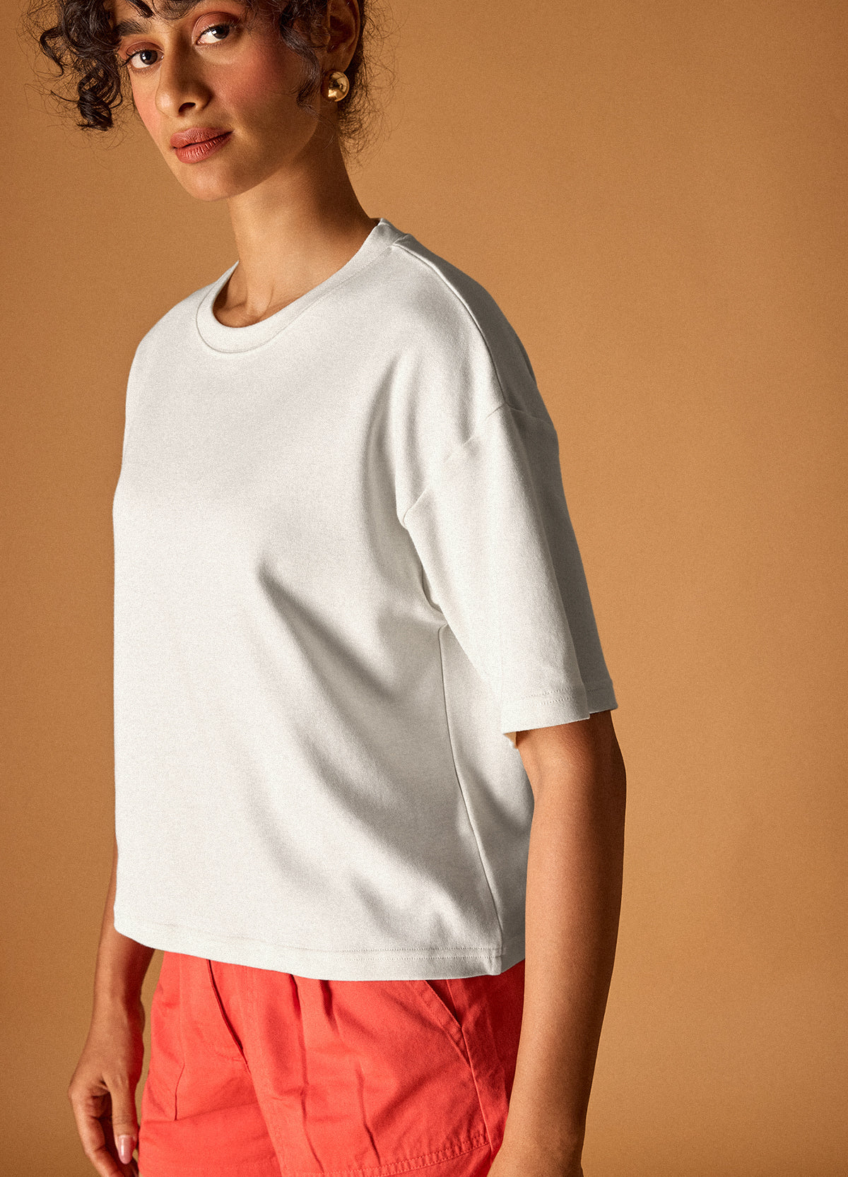 Blanc Drop-Shoulder Cropped Tee