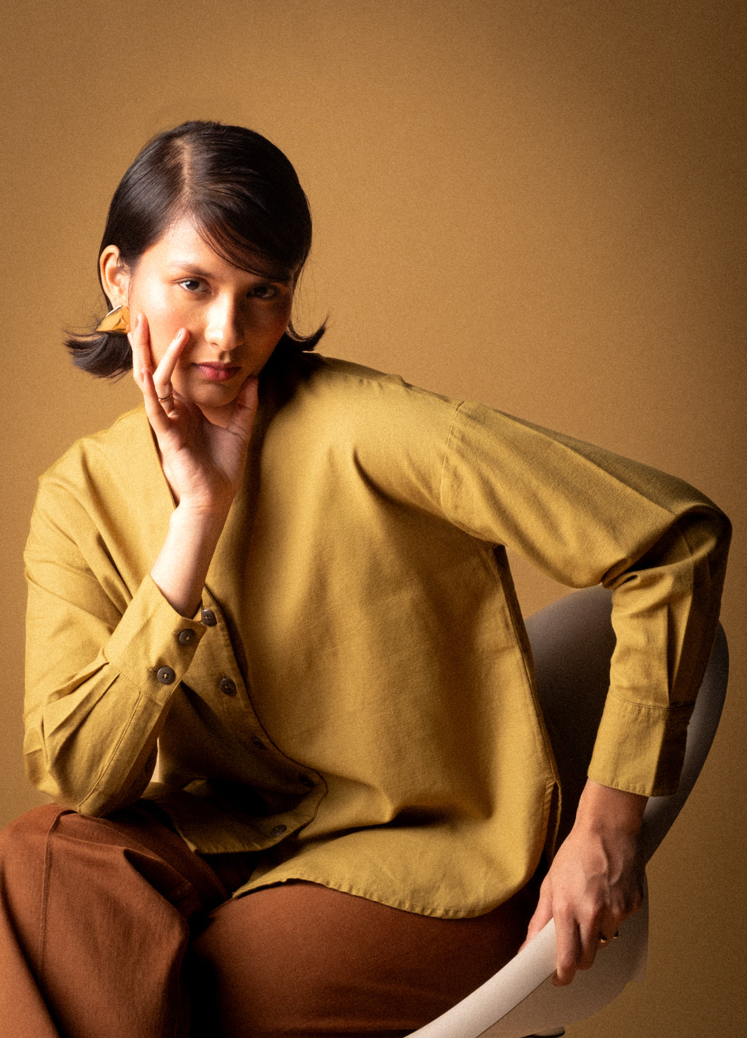 Midnight Green Organic Cotton Buttoned Blouse Shirt For Women Online