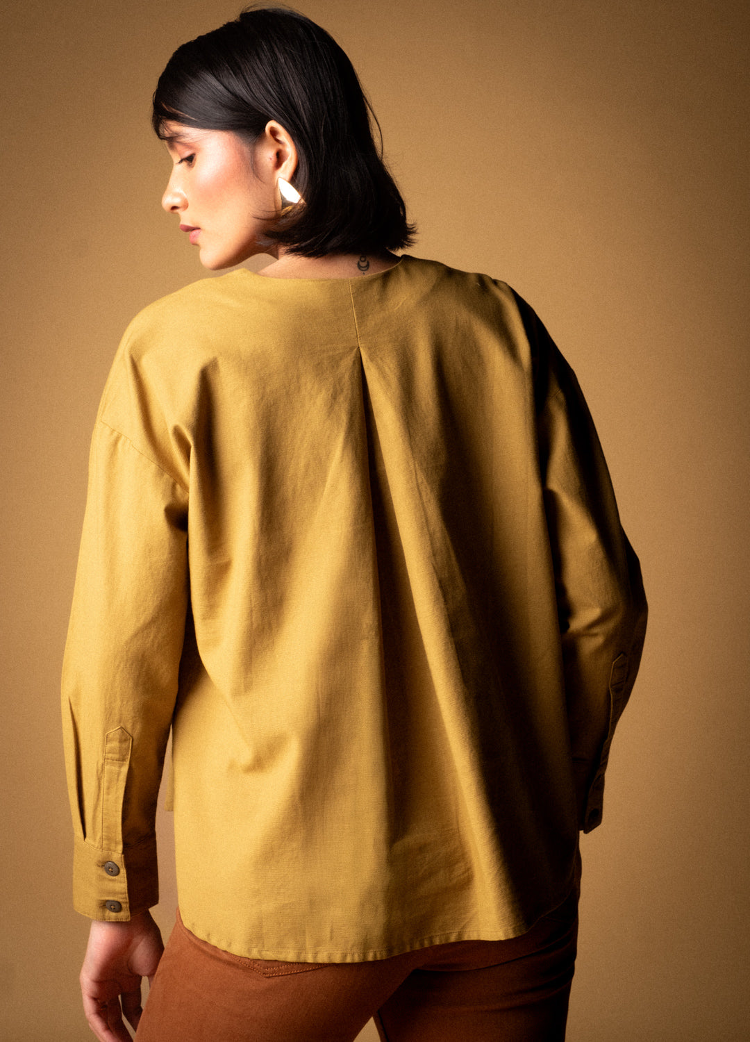 Midnight Green Organic Cotton Buttoned Blouse Shirt For Women Online