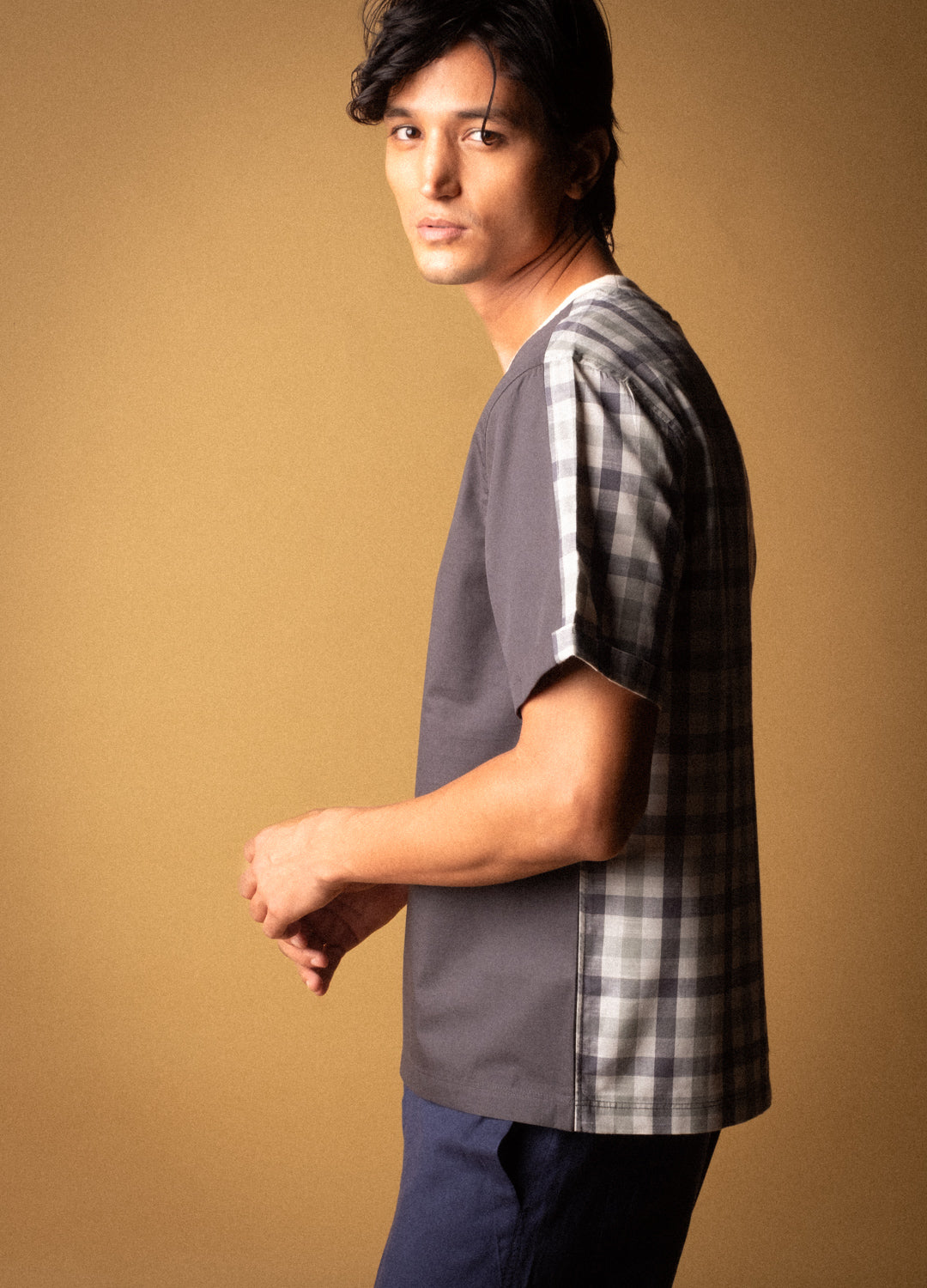 Charcoal Split Woven Tee