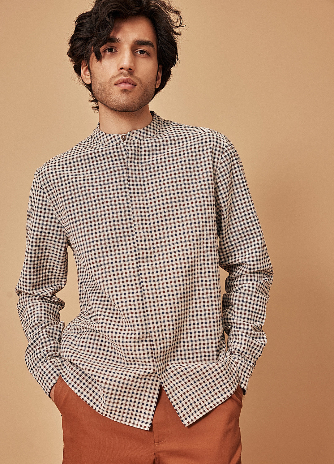 Checkered Mandarin Shirt