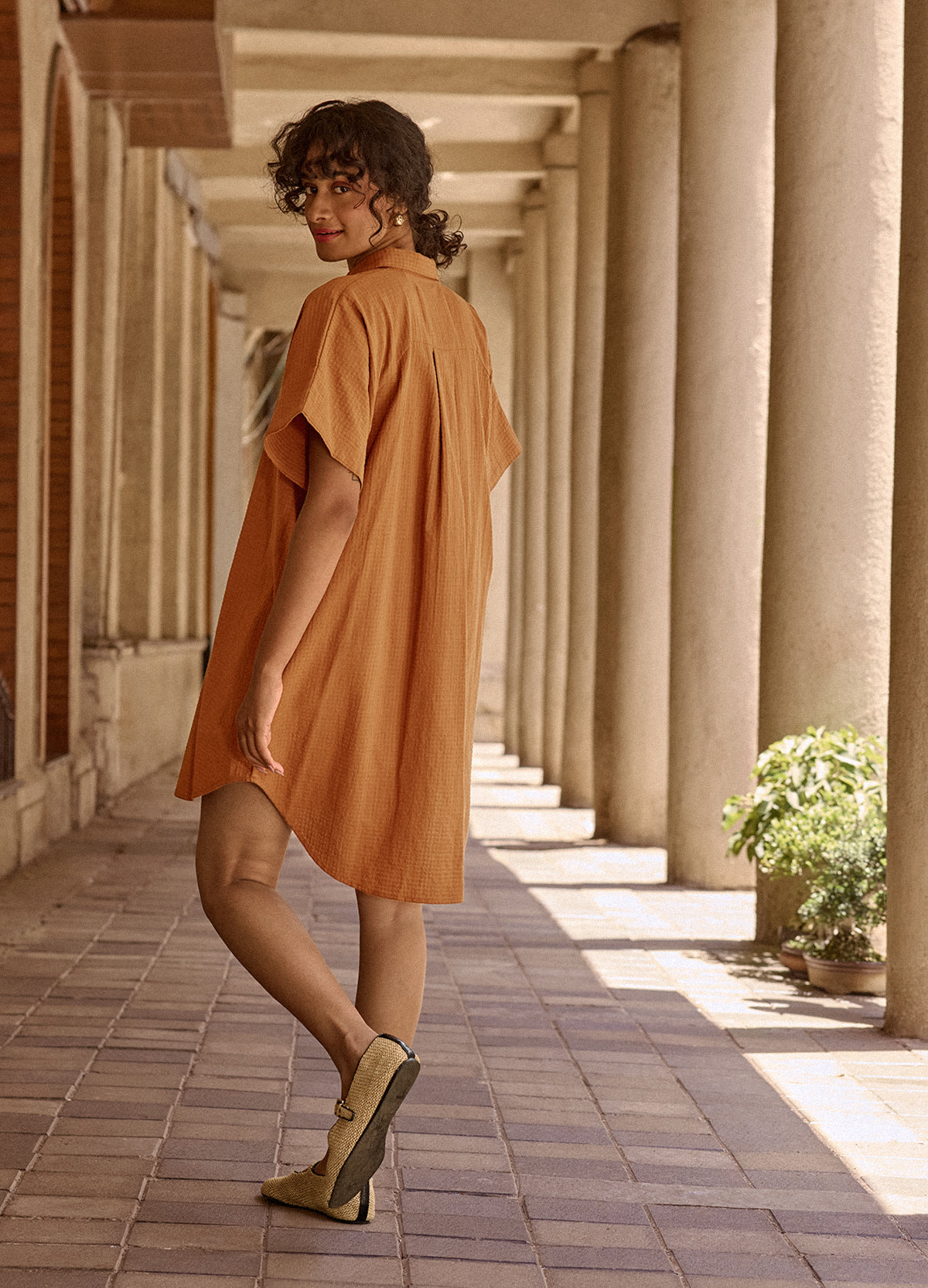 Cinnamon Shirt Dress, Woven Fabric - No Nasties Organic Cotton Made In India