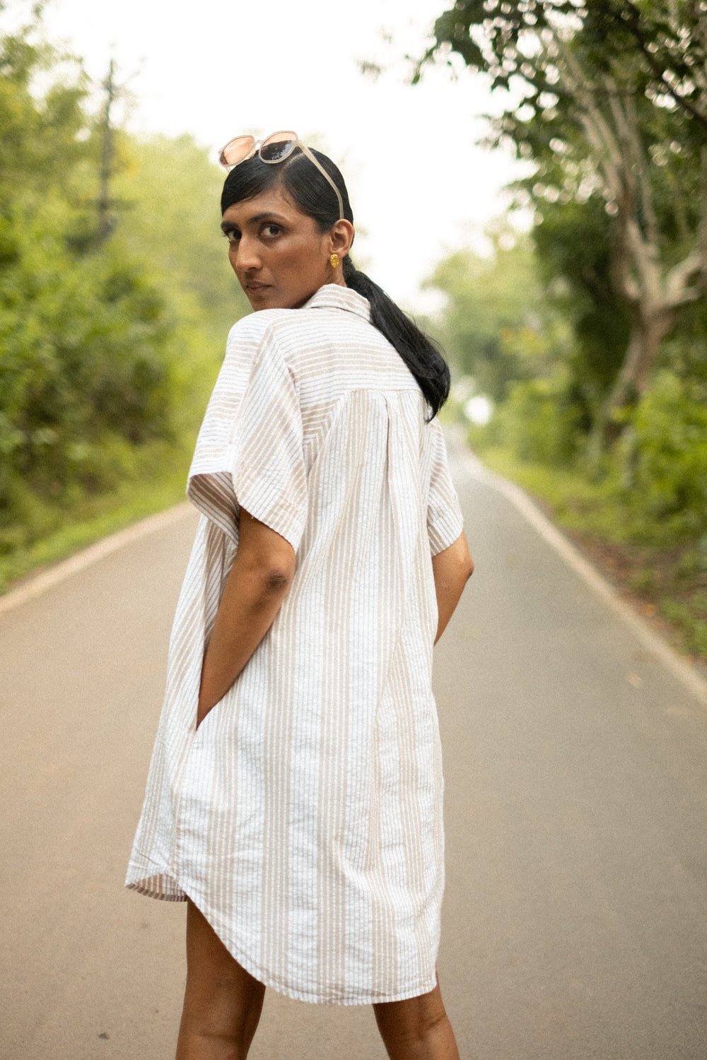 Sand Stripe Shirt Dress