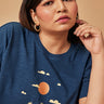 Goan Blue Printed Organic Cotton Round Neck Oversized T Shirt For Women Online