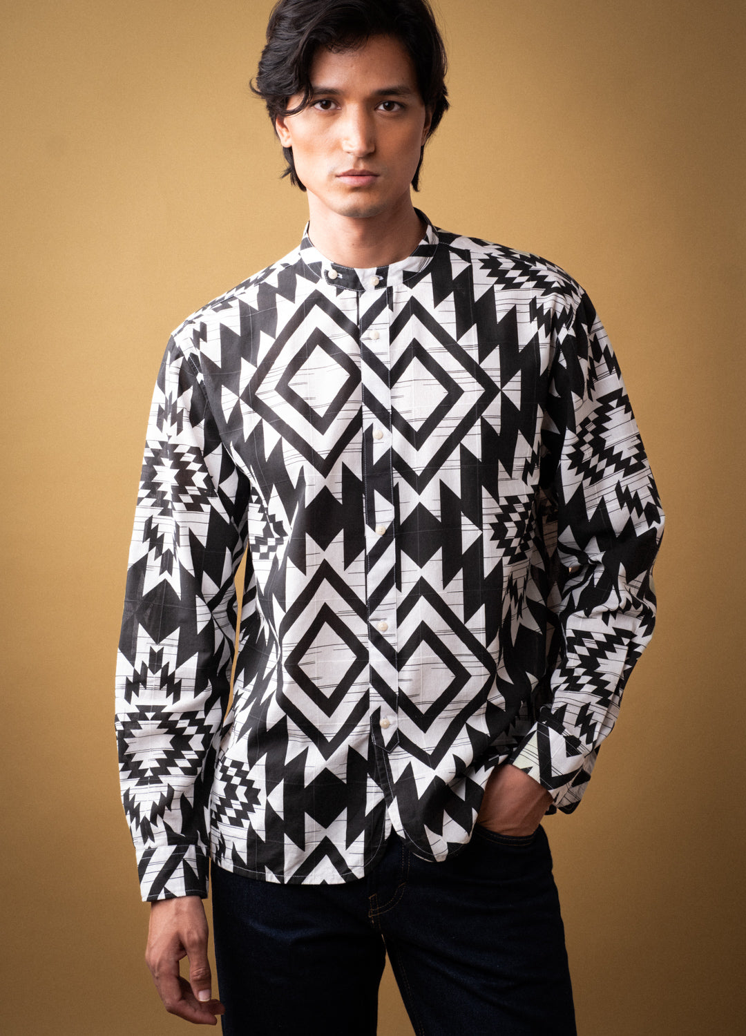 Greca Mandarin Woven Shirt