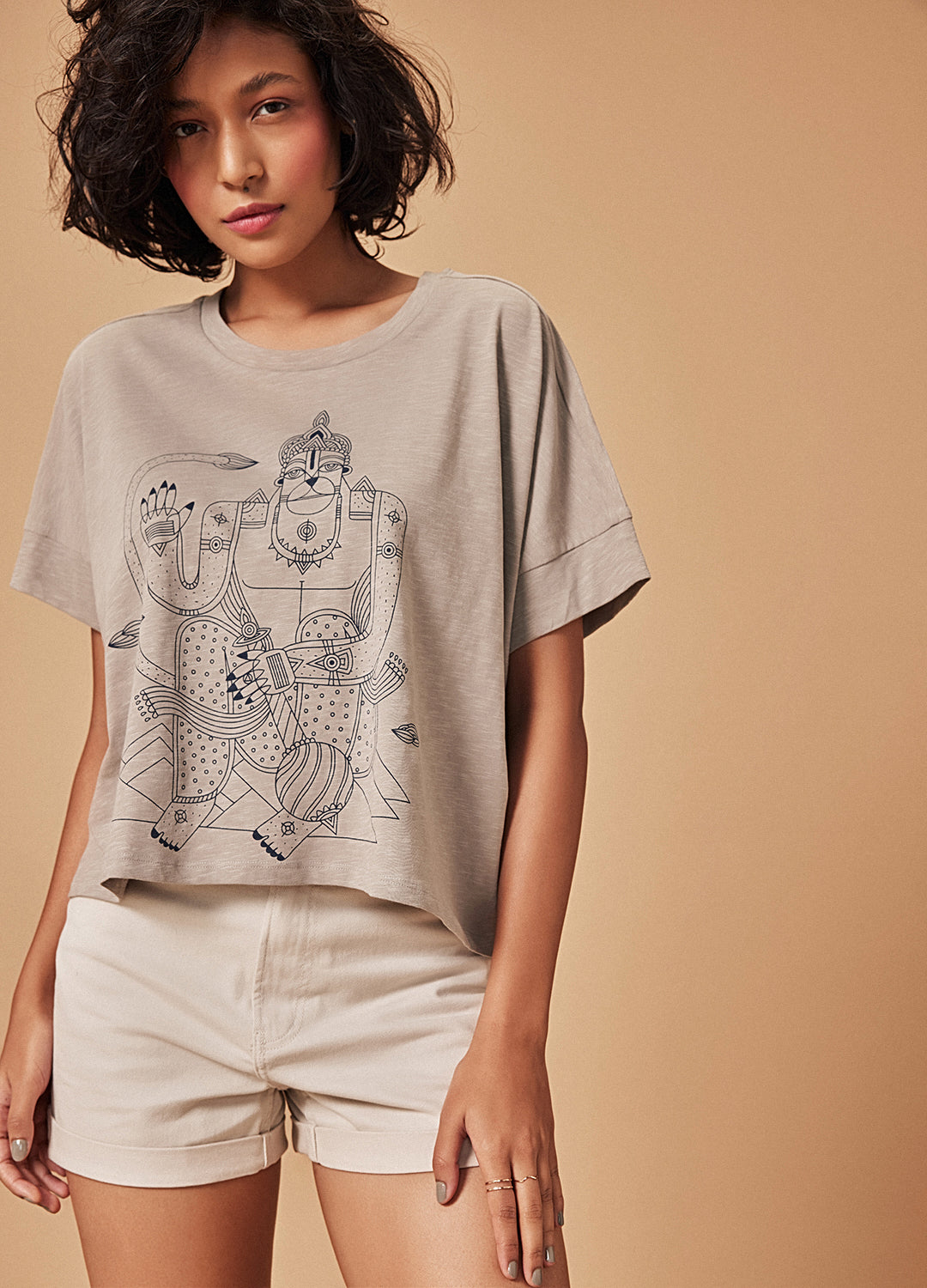 Holy Beige God Print Organic Cotton Oversized T Shirt For Women Online