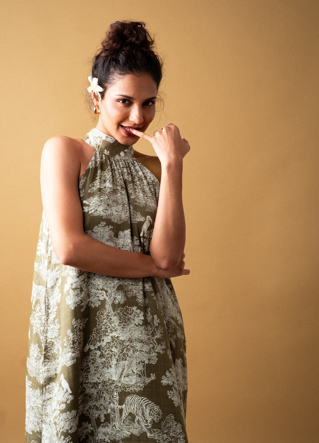 Ivy Green Toile Halter Neck Cotton Midi Dress for Women Online 