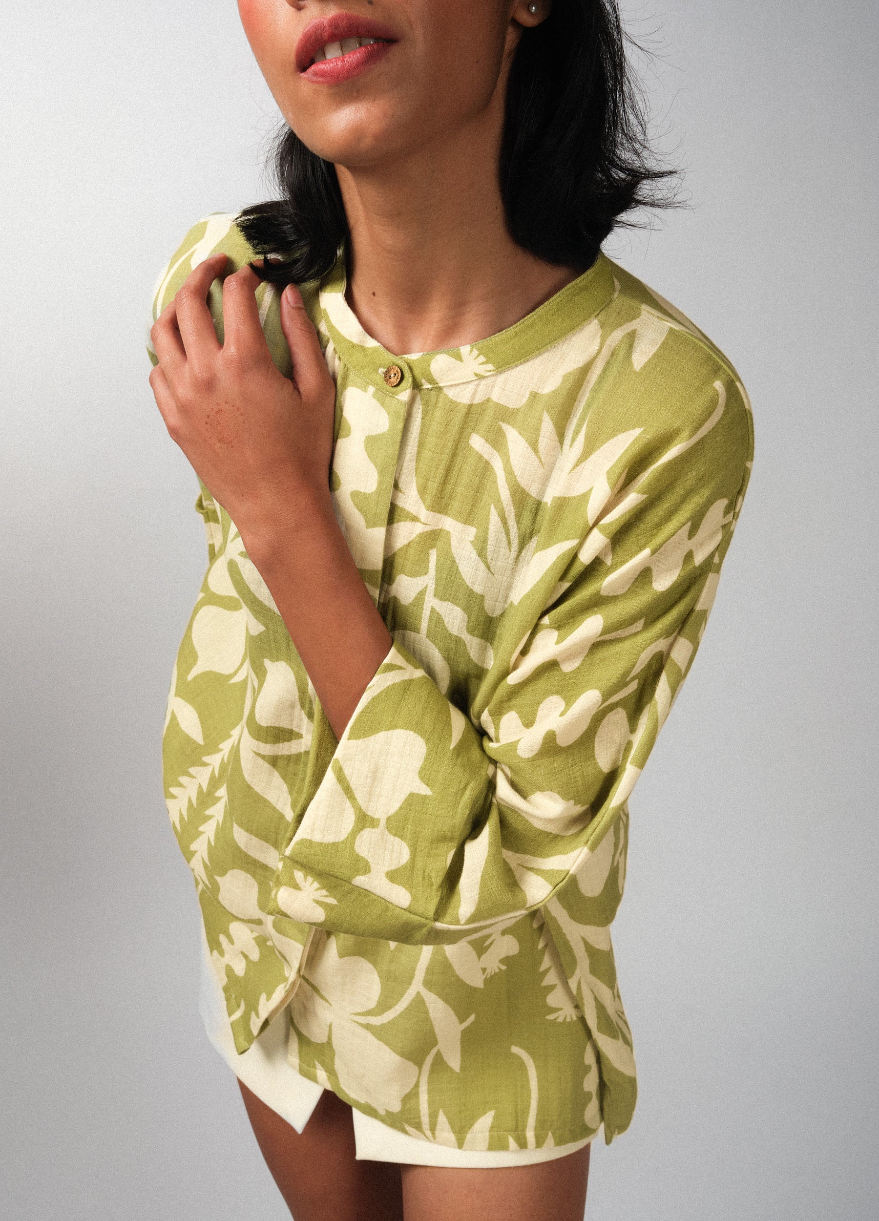 Matcha Garden Kimono Shirt