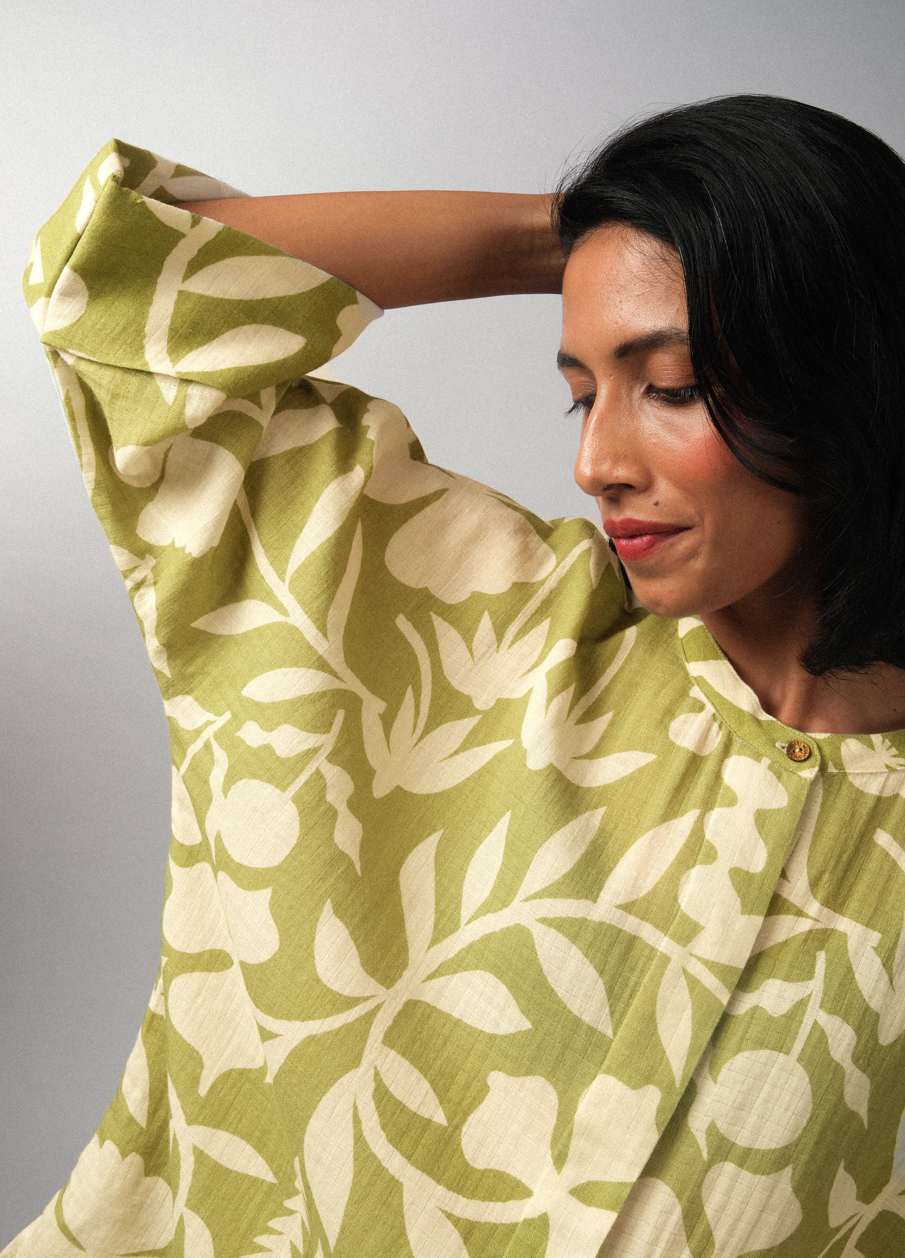 Matcha Green Organic Cotton Garden Kimono Shirt For Women Online