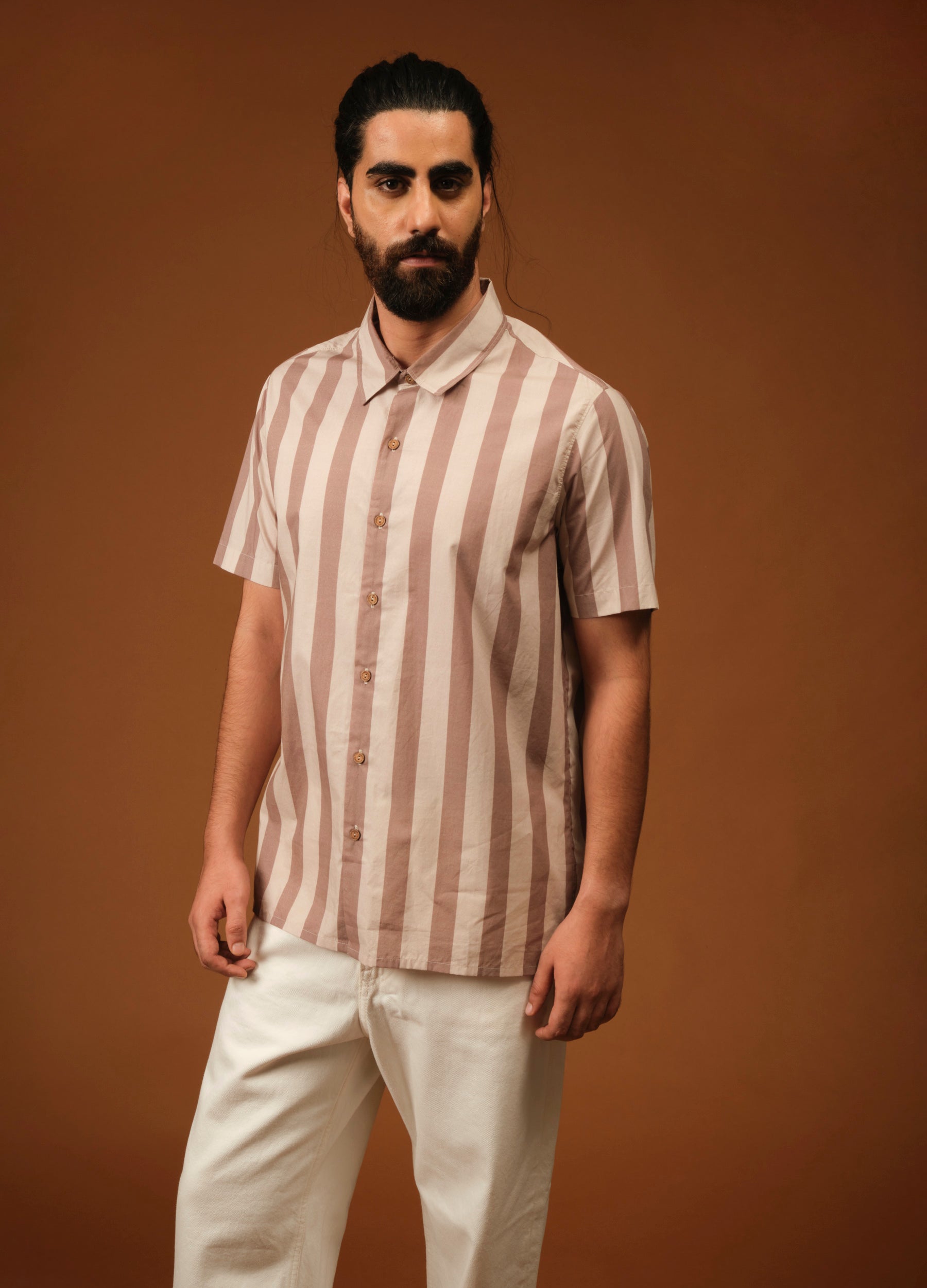 Mocha Stripe Half-Sleeve Shirt
