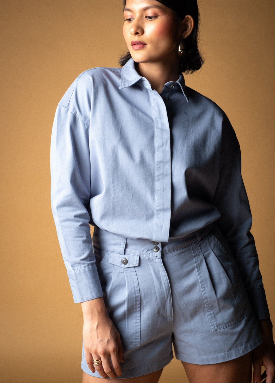 Moon Grey Tailored Organic Cotton Shorts For Women Online