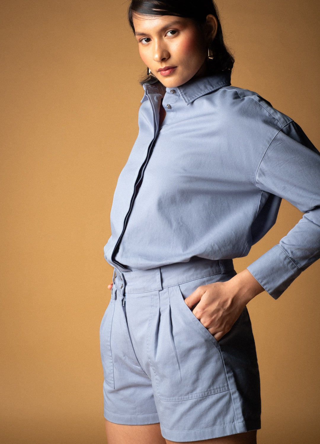 Moon Grey Tailored Organic Cotton Shorts For Women Online