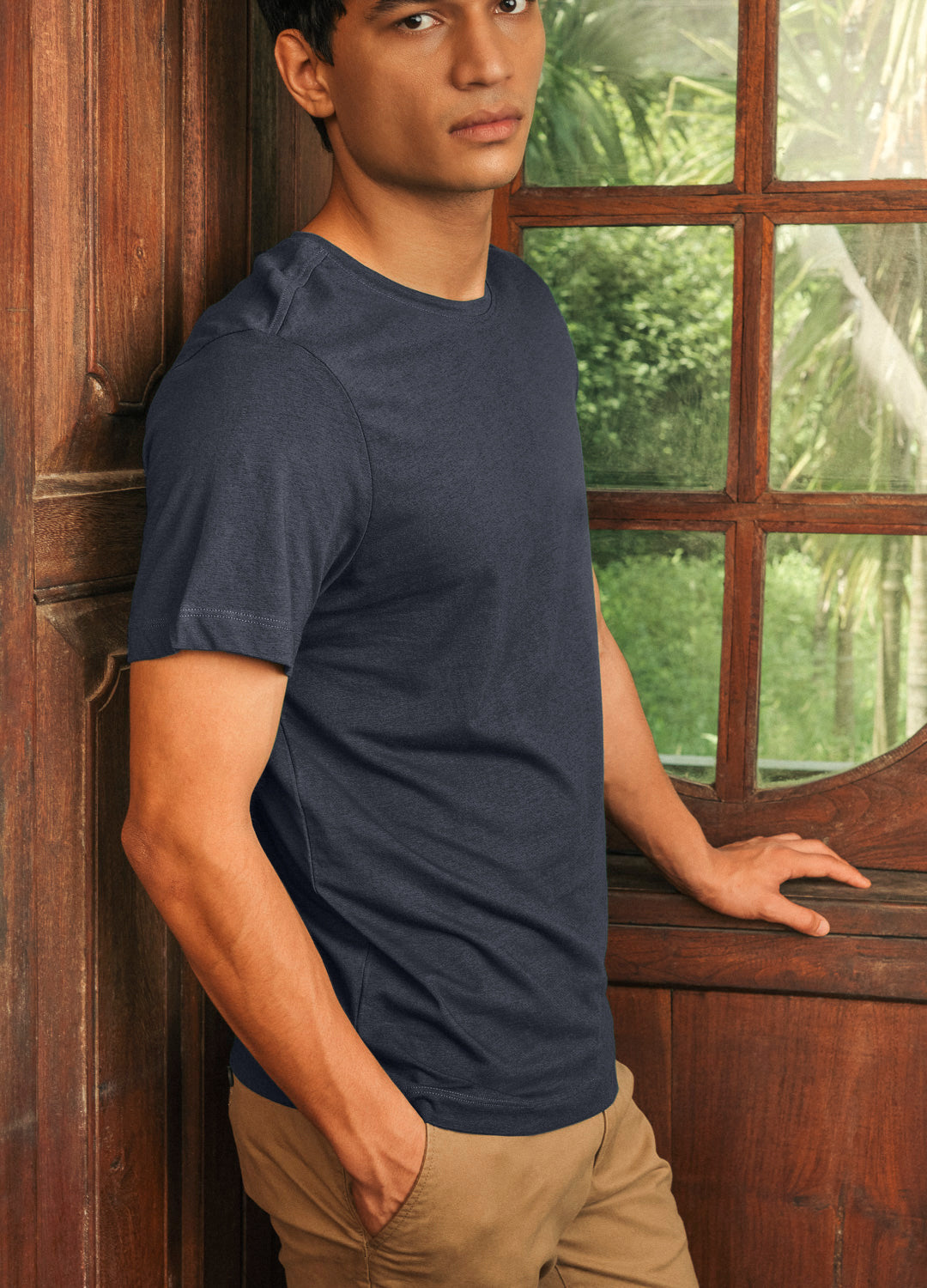 Navy Blue Classic Organic Cotton T-shirt For Men Online