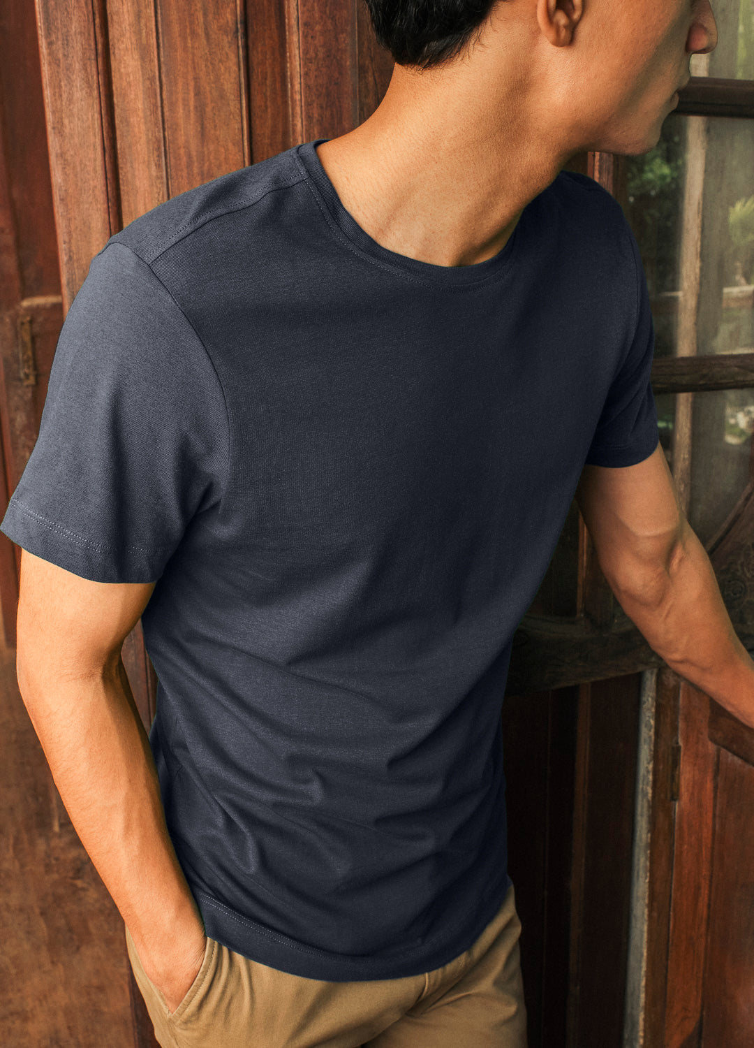 Navy Blue Classic Organic Cotton T-shirt For Men Online