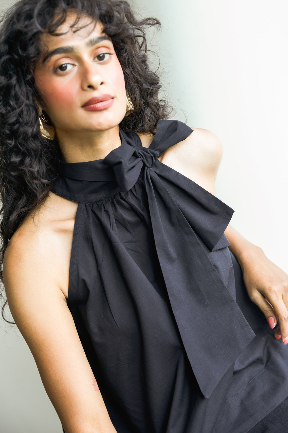 Noir Halter Tie Top