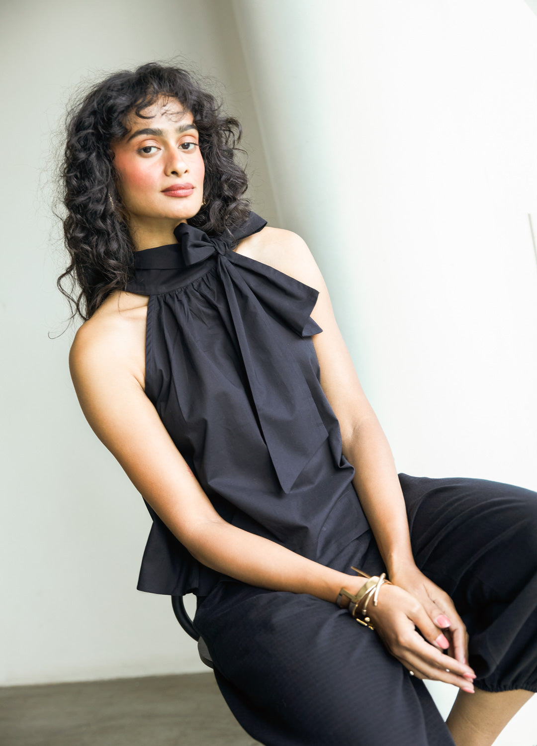Noir Halter Tie Top