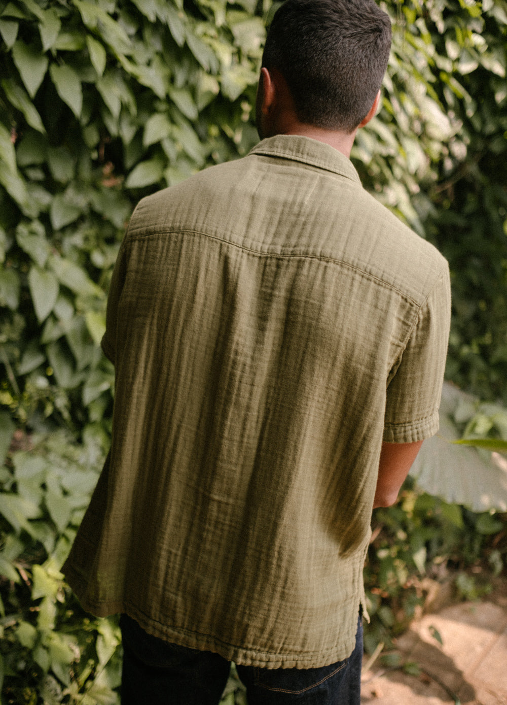 Olive Airy Half-Sleeve Shirt