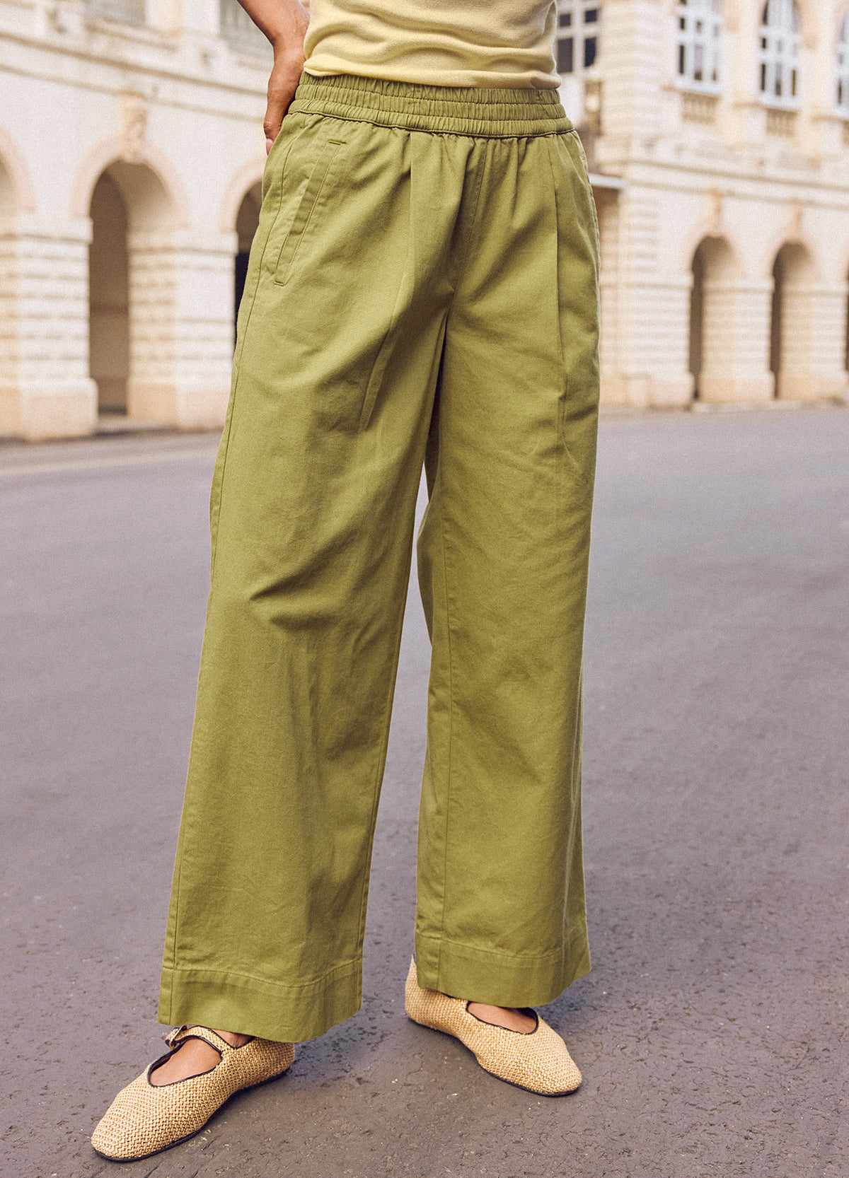 Olive Fluid Pants, Woven Fabric - No Nasties Organic Cotton Made In India