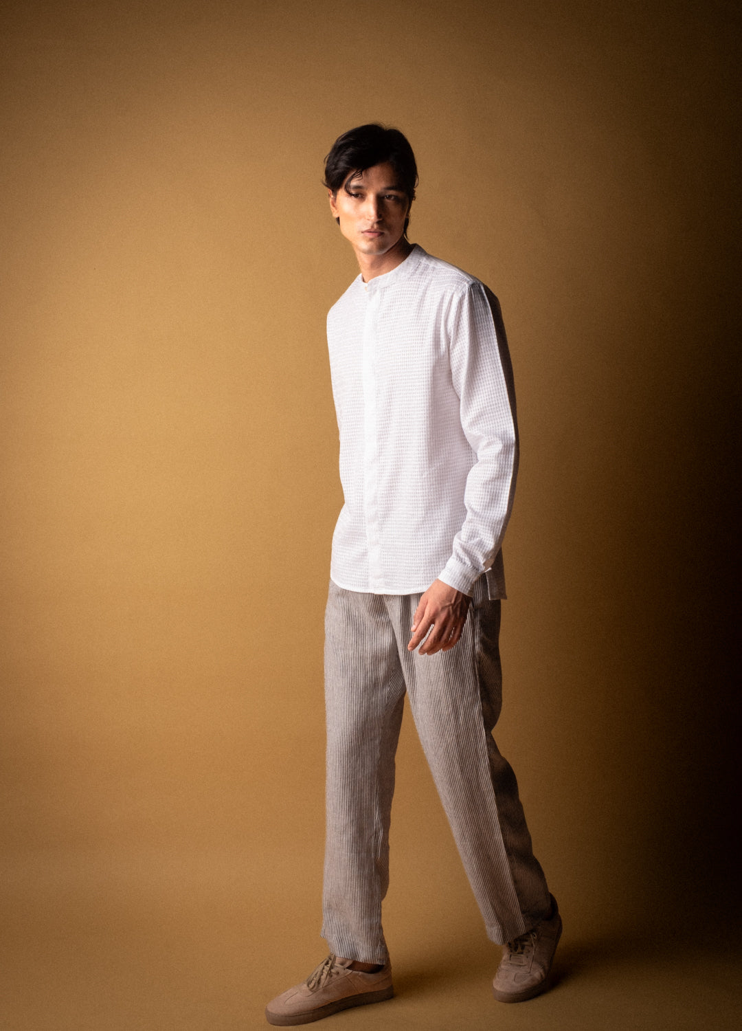 Plaid Mandarin Woven Shirt