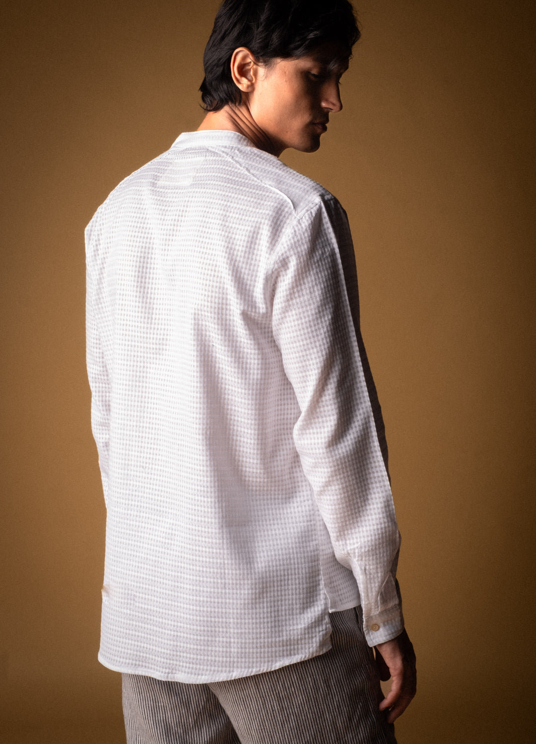 Plaid Mandarin Woven Shirt