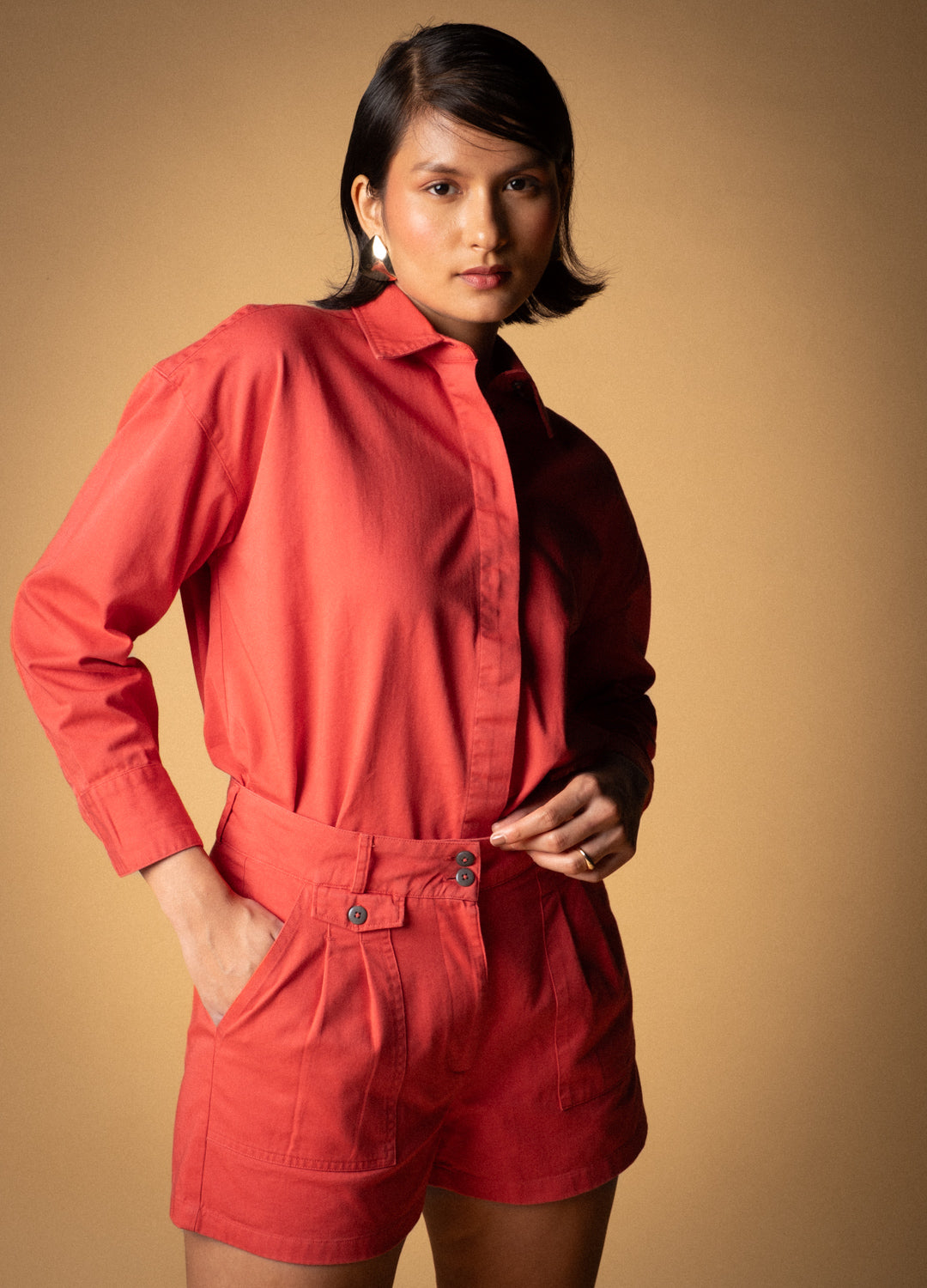 Poppy Red Tailored Organic Cotton Co-ord Set For Women Online