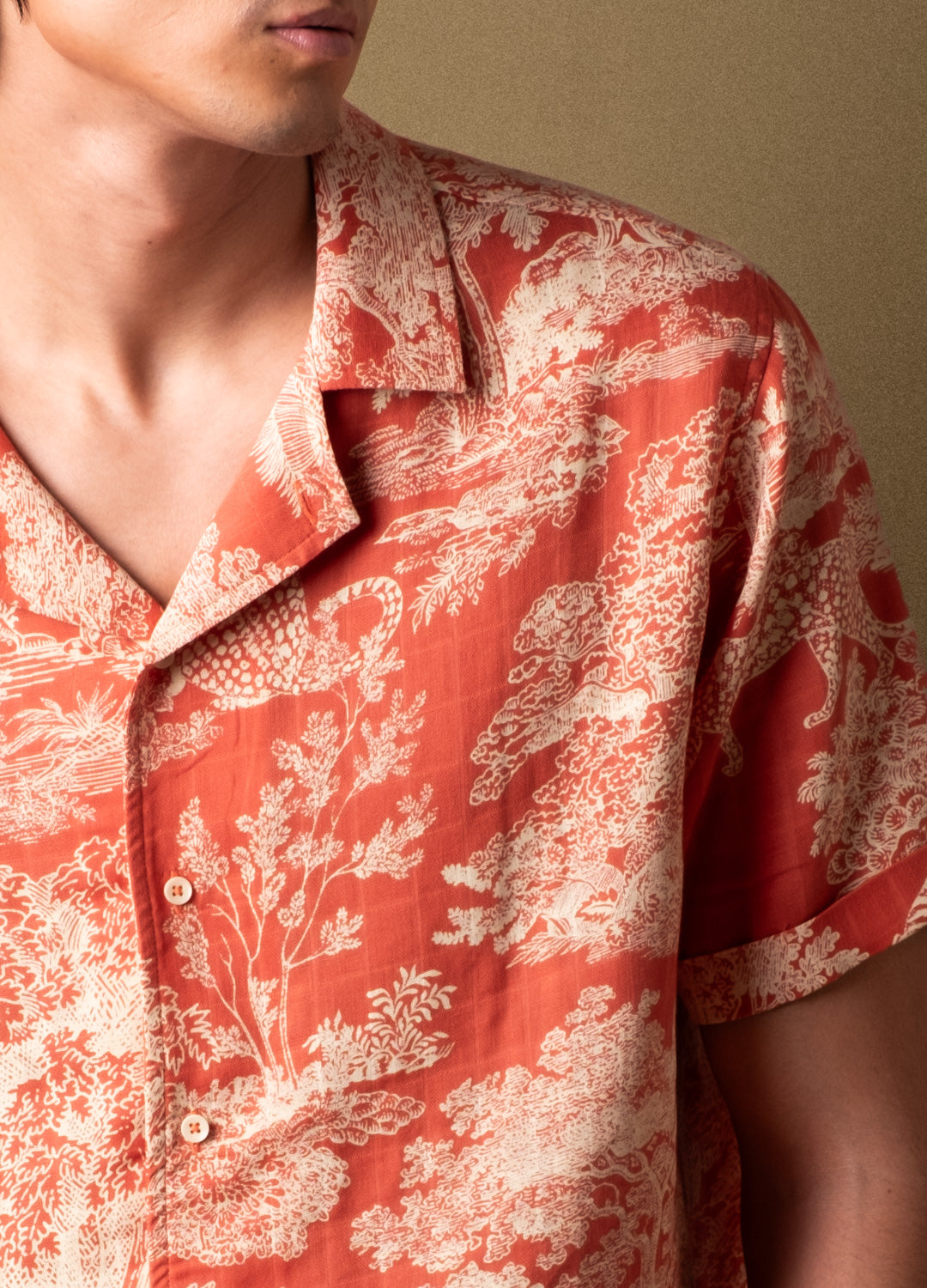 Rouge Red Toile Organic Cotton Cuban Shirt For Men Online