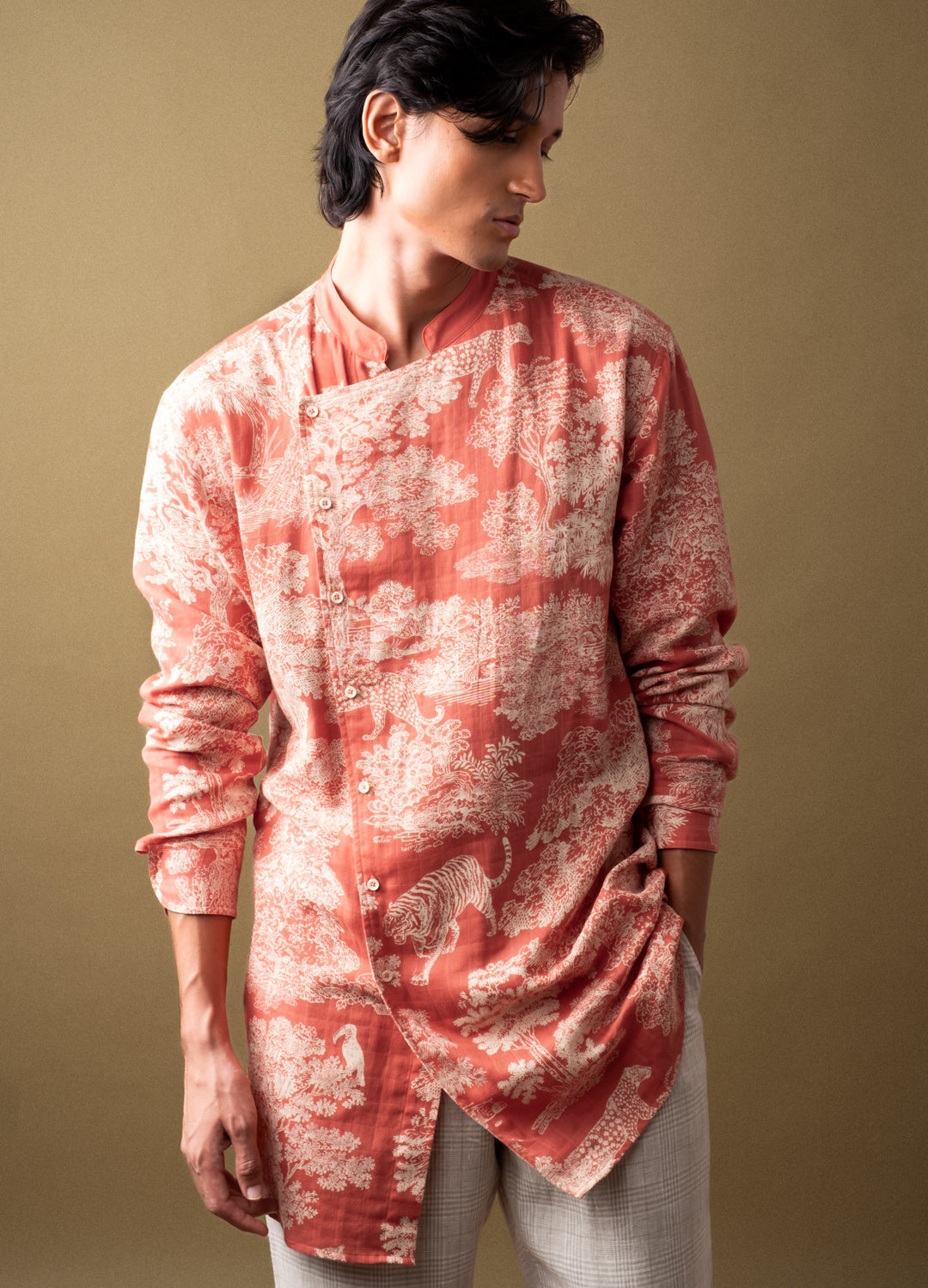 Organic Cotton Red & Beige The Kurta Co-ord Set For Men Online
