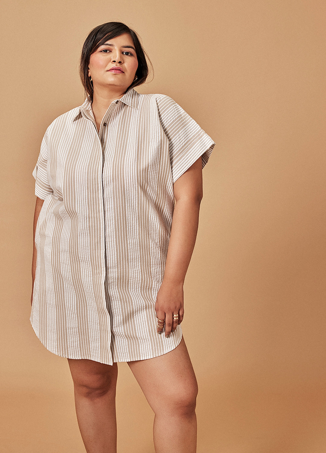 Sand Stripe Shirt Dress