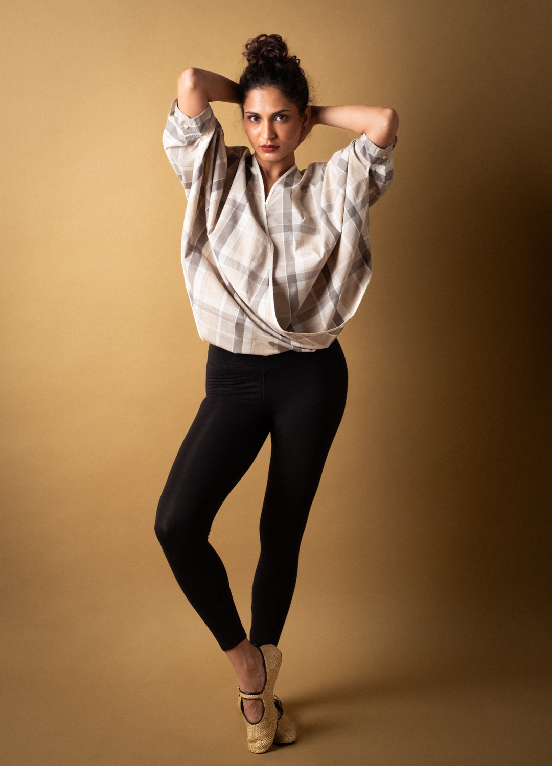 Shadow Check Wrap Blouse