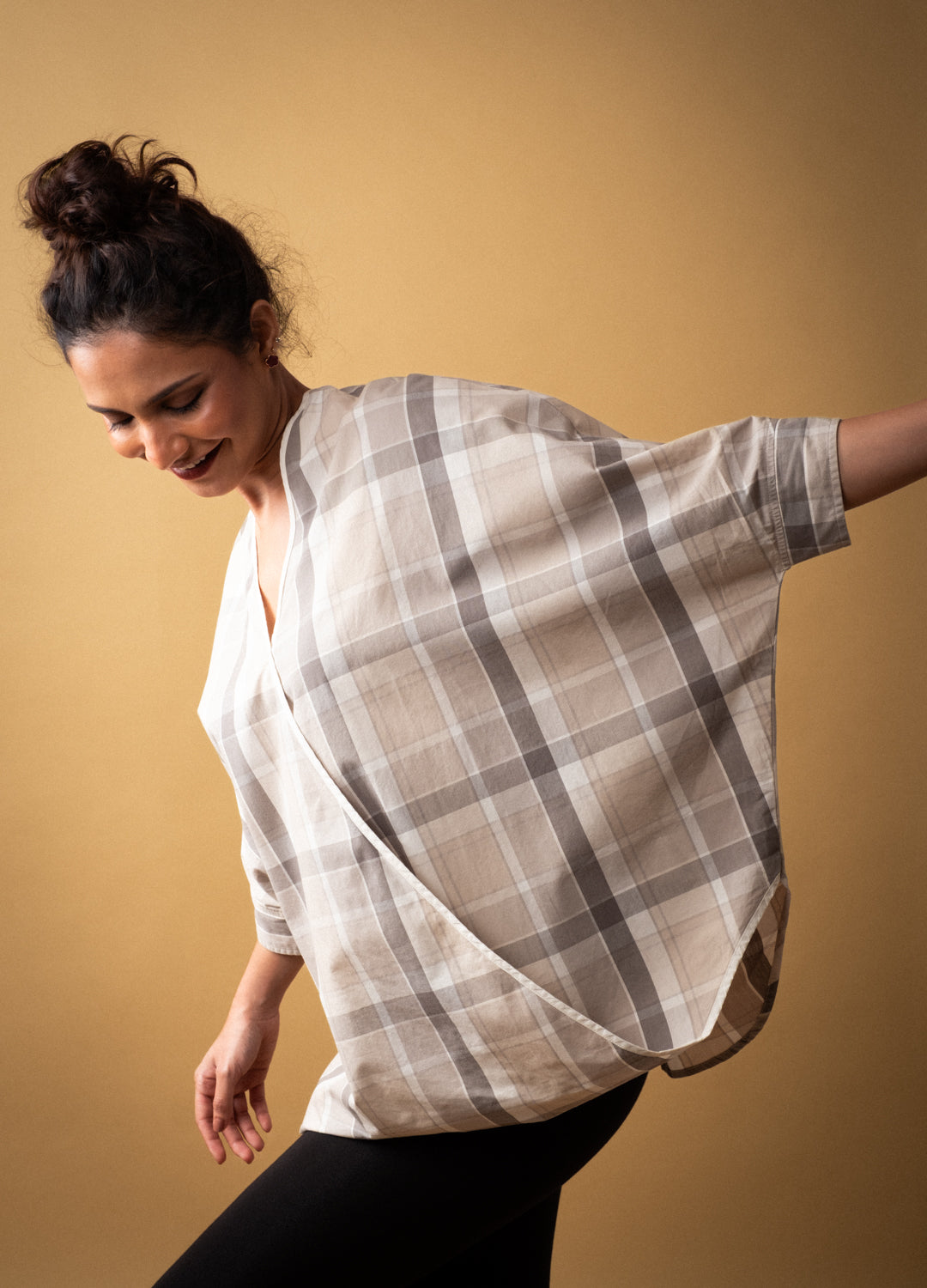 Shadow Check Wrap Blouse