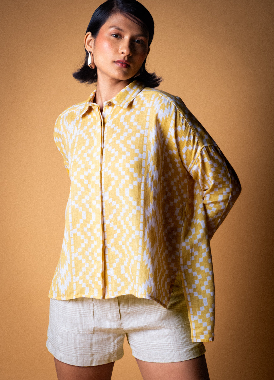 Sol Yellow Organic Cotton Side Slit Shirt For Women Online