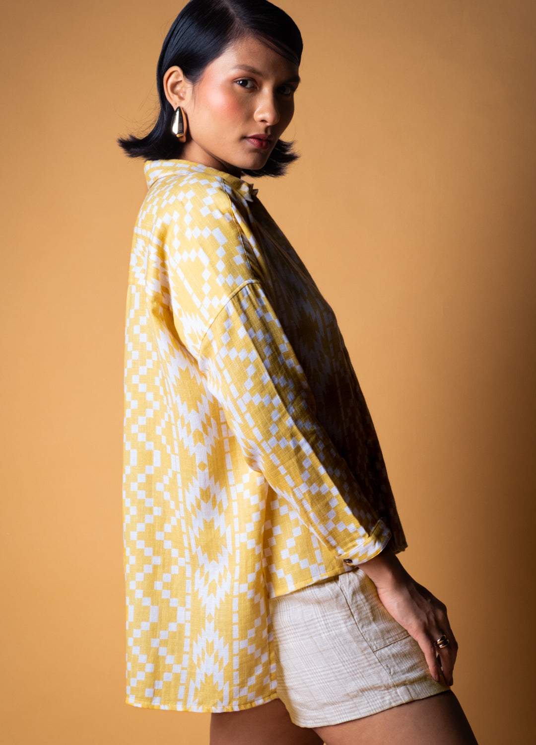 Sol Yellow Organic Cotton Side Slit Shirt For Women Online