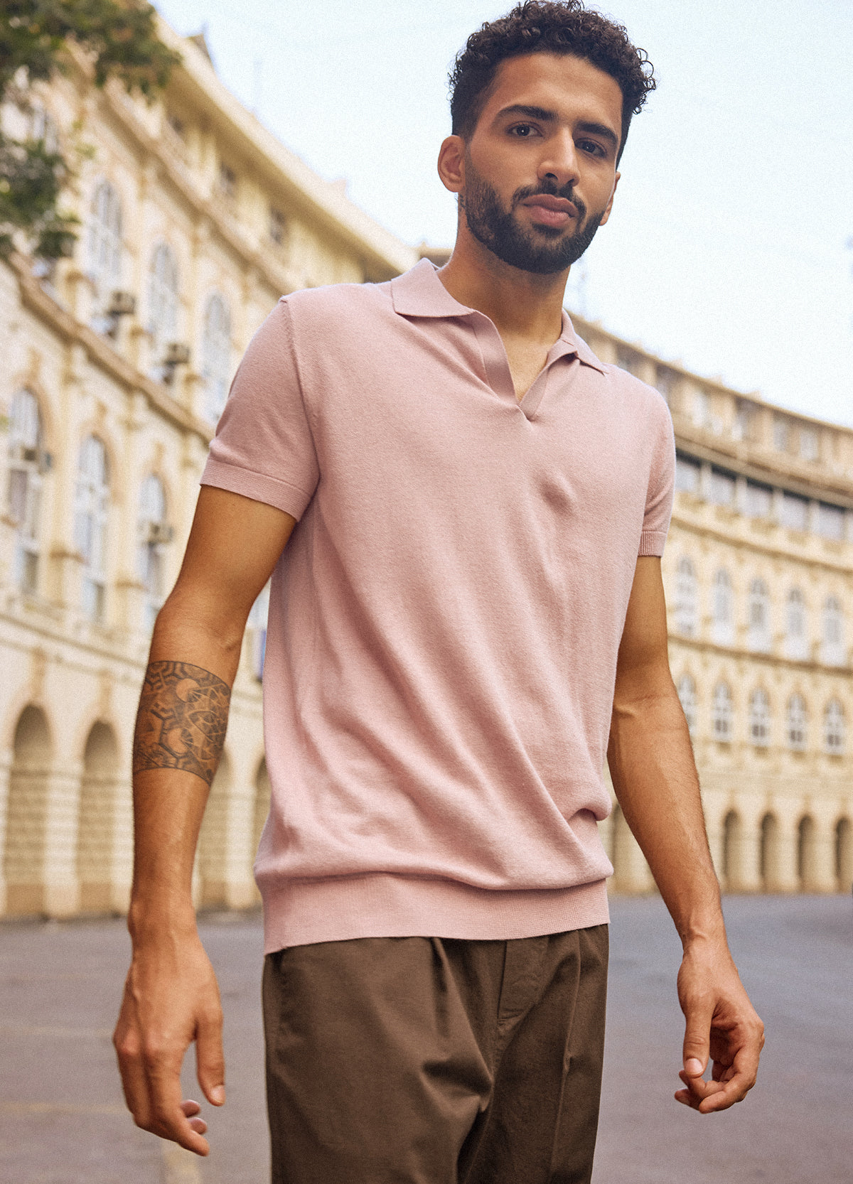 Taupe Fine Knit Polo