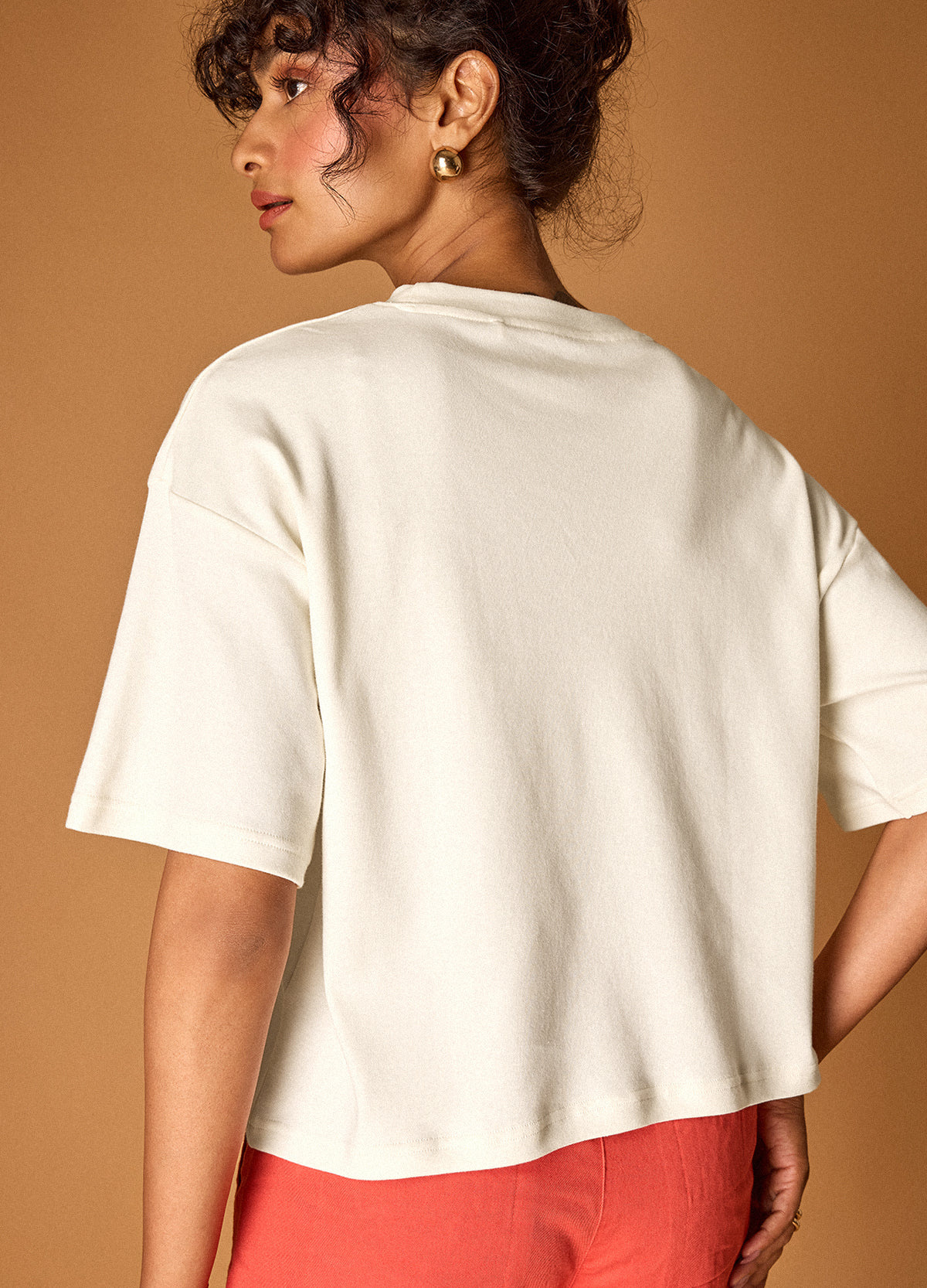 Vanilla Drop-Shoulder Cropped Tee