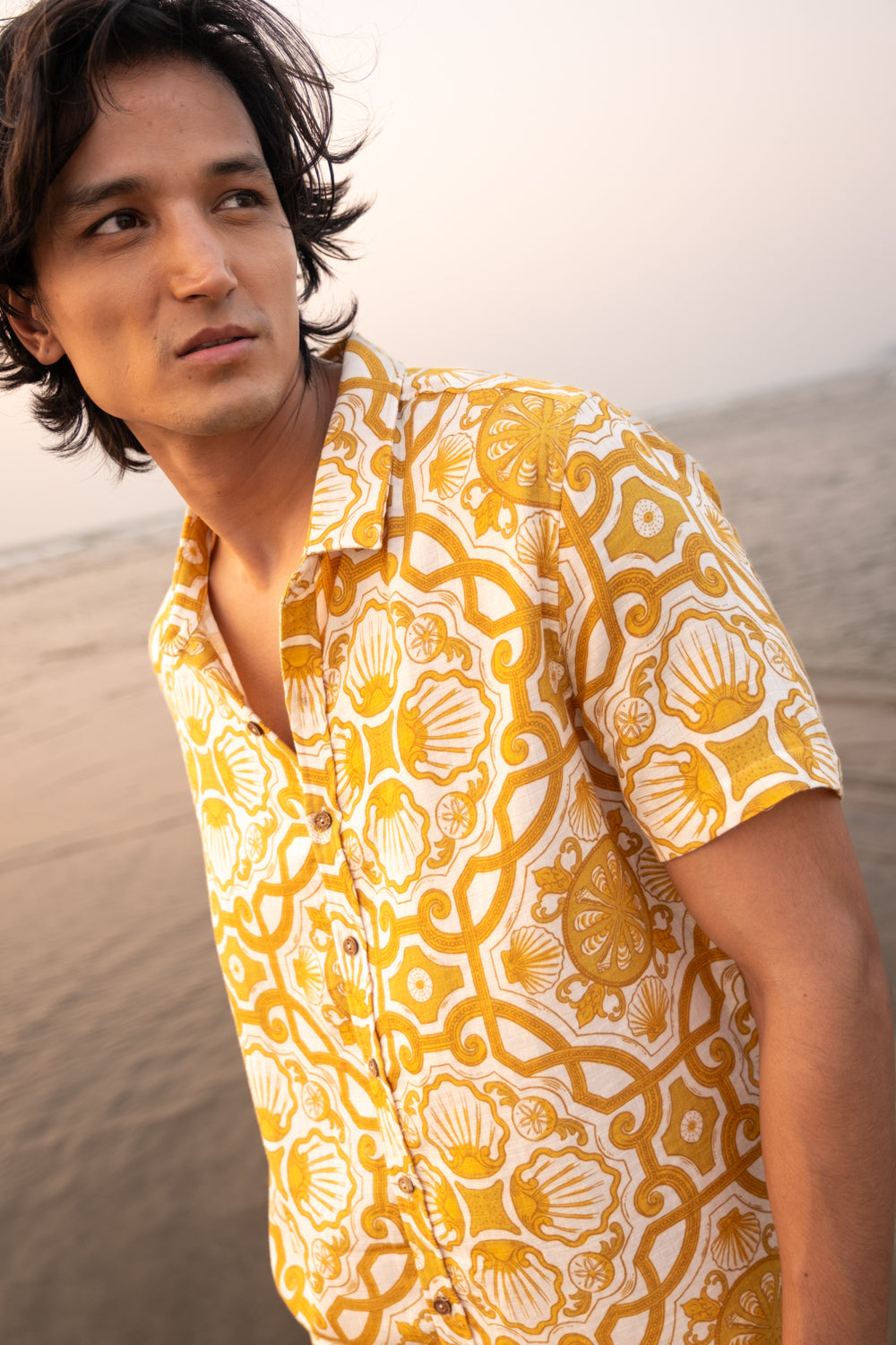 Azul Ochre Half-Sleeve Muslin Shirt