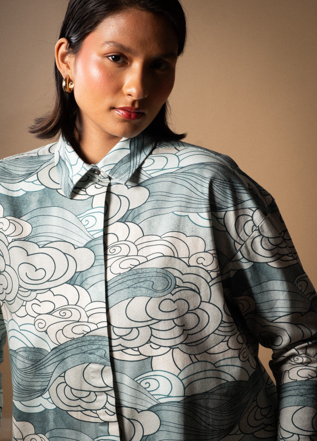 Azure Blue Celeste Cape Cotton Shirt for Women Online
