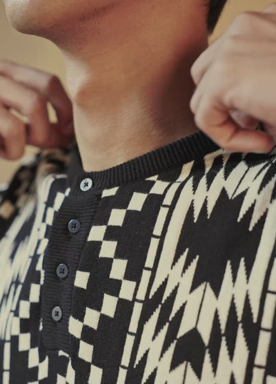 Greca Black Organic Cotton Henley Tshirt For Men Online