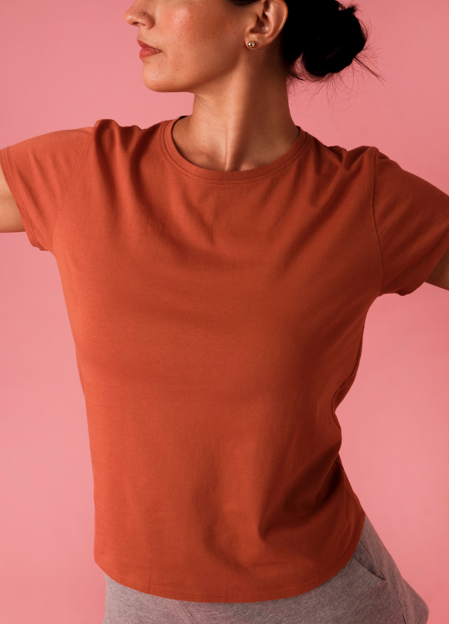  Ginger Orange Organic Cotton Crewneck T Shirt For Women Online