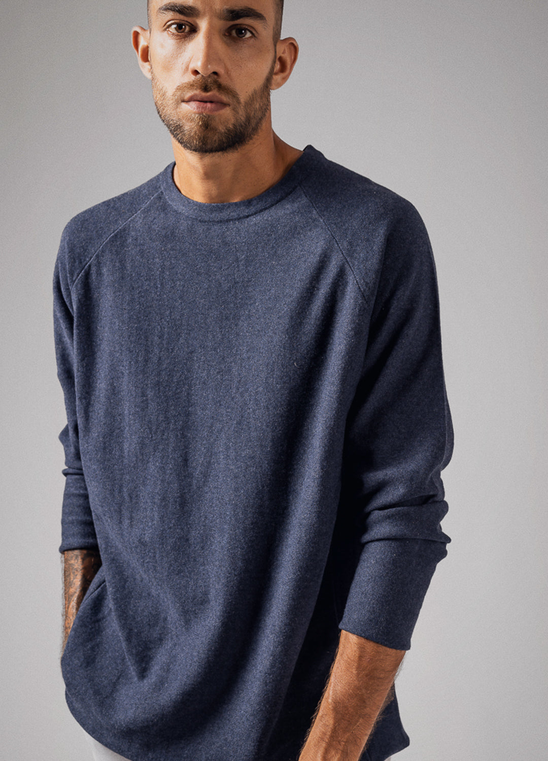 Organic Cotton Indigo Blue Raglan Jumper For Men Online 