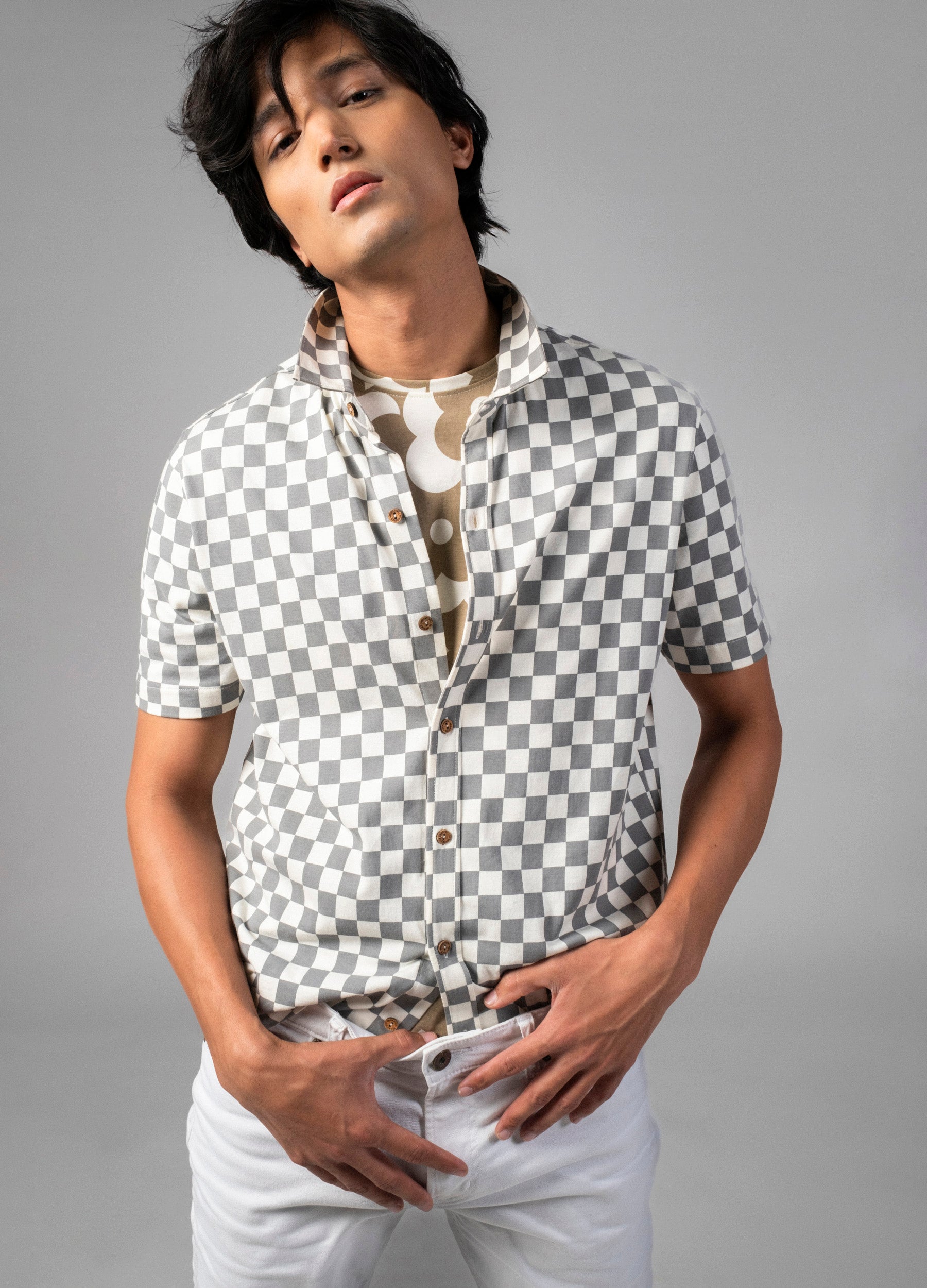 Mist Checkers Half-Sleeve Shirt